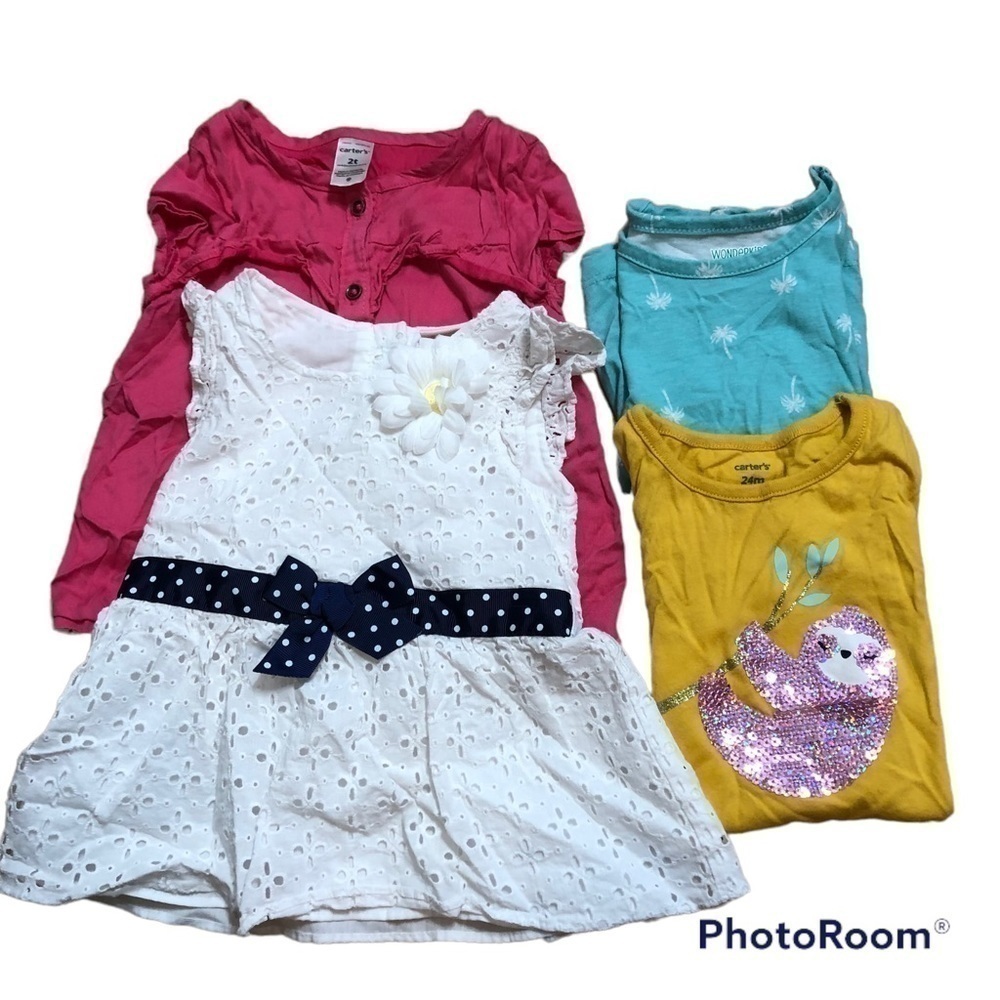 2T Girls Short Sleeve Shirt Bundle Sequin Sloth Yellow Pink Blue Palm Tree